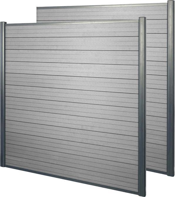 Immagine prodotto Swisshandel24 Paravento in WPC Sarthe, recinzione frangivento, pali in alluminio Set di 2, 3,75 m grigio (7.50 cm)