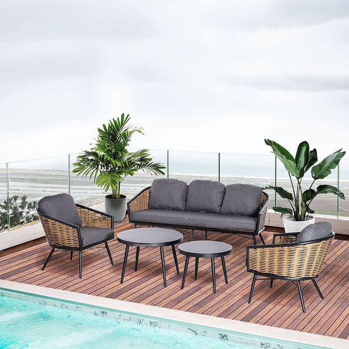 Produktbild Swisshandel24 Polyrattan Gartenmöbel Set 5-teiliges Rattensofa-Set Sitzgruppe Sitzgarnitur für Pause Lounge Teetis