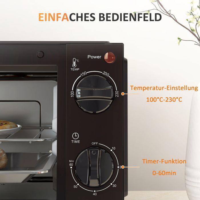 Produktbild Swisshandel24 Minibackofen 9L Mini Ofen mit Backblech, Grillrost, 100 °C-230 °C Edelstahl, schwarz