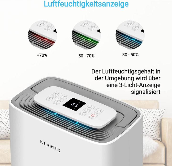 Image du produit KLAMER Déshumidificateur 25L, 195m³ de circulation d'air par heure, déshumidificateur 420W, réservoir 5.5L (35 m², 25 l/24h)