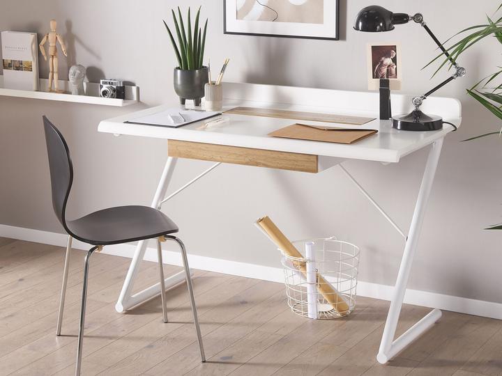 Actual product image Beliani Desk white / light wood shade 120 x 60 cm drawer FOCUS (120 x 60 x 84 cm)