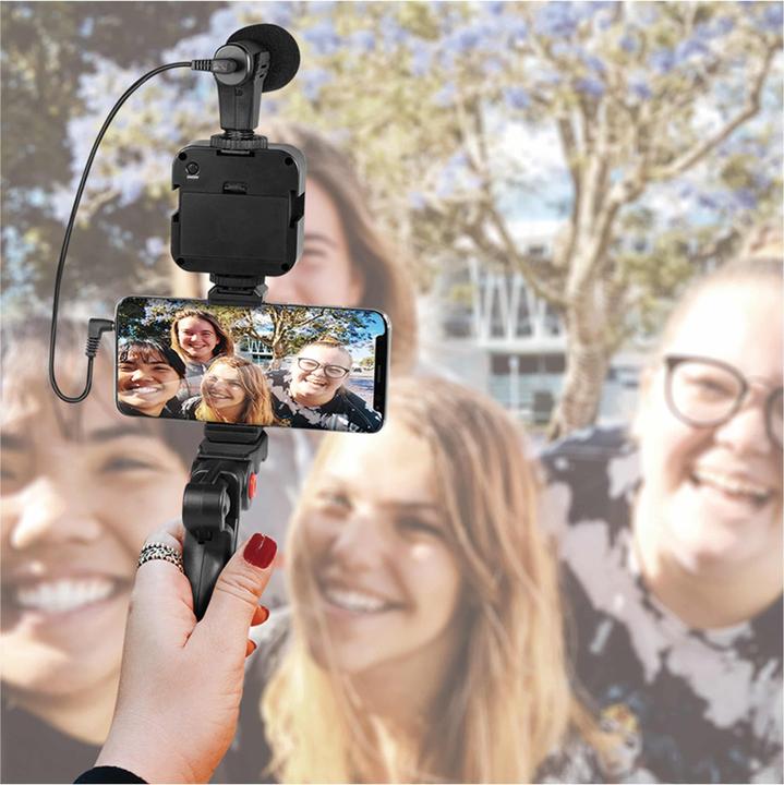 Produktbild LogiLink Vlogger Kit mit LED-Licht, Mikrofon + Stativ, für 4,77" Smartphones