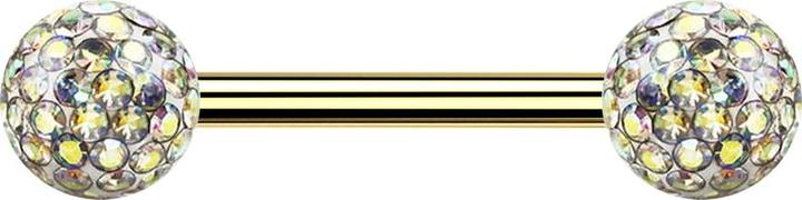 Star Piercing Barbell vergoldet mit zwei Kristallkugeln multicolor Epoxy Schutzschicht (Titan G23, ohne Messing)