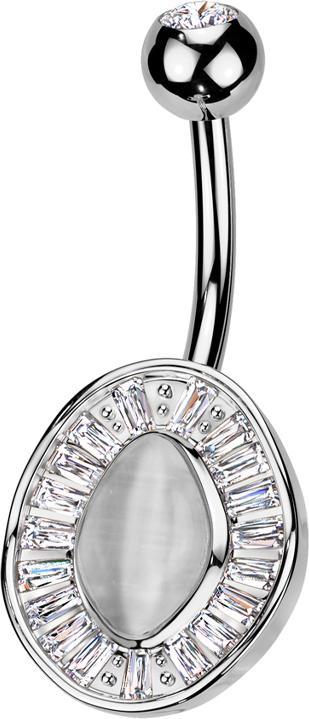 Star Piercing Banane silber mit Kugel silber Kristall silber und Ovaler Katzenauge Stein Kristalle silber (Chirurgenstahl 316L, Messing)