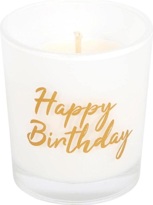 Immagine prodotto müller Kerzen Candela in vetro "Happy Birthday" 6,5 x 5,5 cm, oro/bianco (1 pz.)