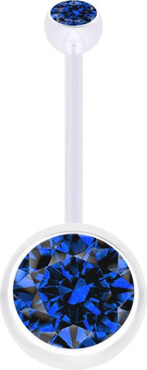 Produktbild Star Piercing Banane Schwangerschaft transparent mit zwei Kugeln Kristall gross dunkelblau (Bioflex, ohne Messing)
