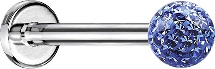 Produktbild Star Piercing Micro Labret silber mit Kristallkugel hellblau und Epoxy Schutzschicht (ohne Messing, Chirurgenstahl 316L)