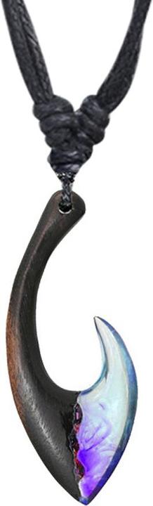 Image du produit Star Piercing Halskette schwarz Anhänger Maori Haken Epoxy violett aus Arang Holz (sans laiton, Organique)