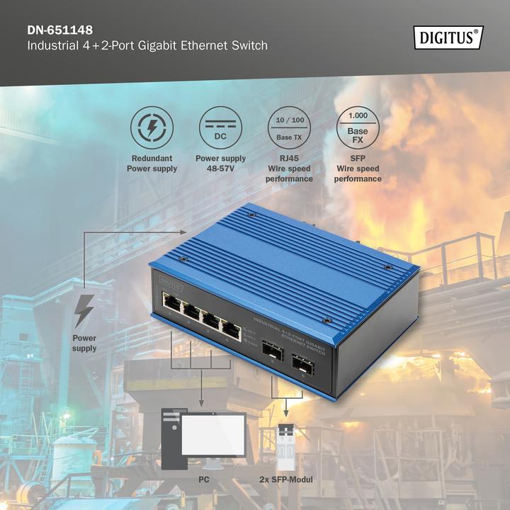 Produktbild Digitus Industrial 4+2 -Port Gigabit Ethernet Switch (6 Ports)