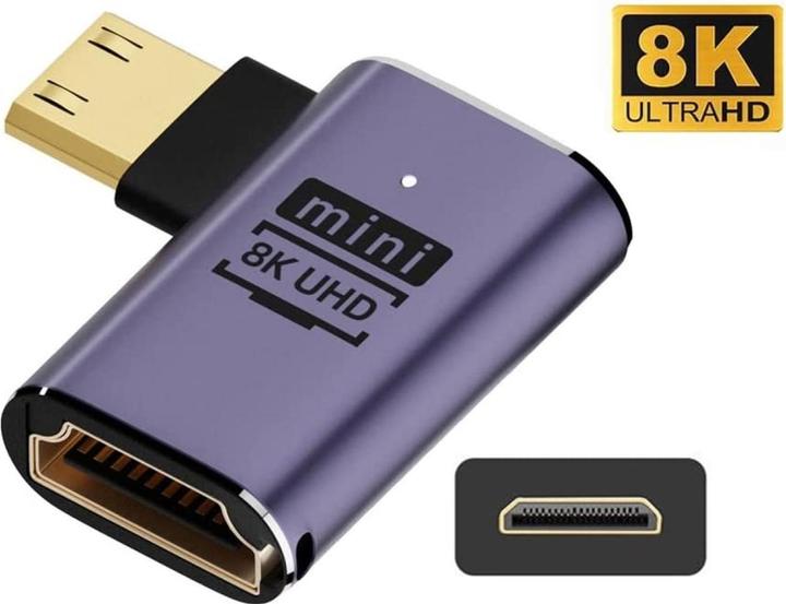 Actual product image PowerGuard Mini HDMI to HDMI 2.1 90 Degree Angle Right Adapter (Mini HDMI)