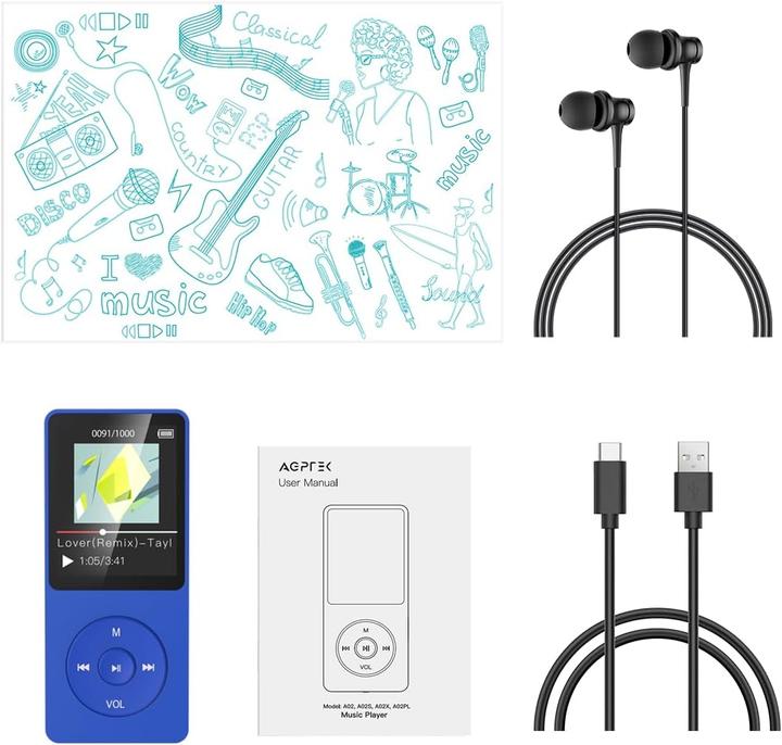 Immagine prodotto Agptek Lettore MP3 da 8GB Blu Navy (8 GB)