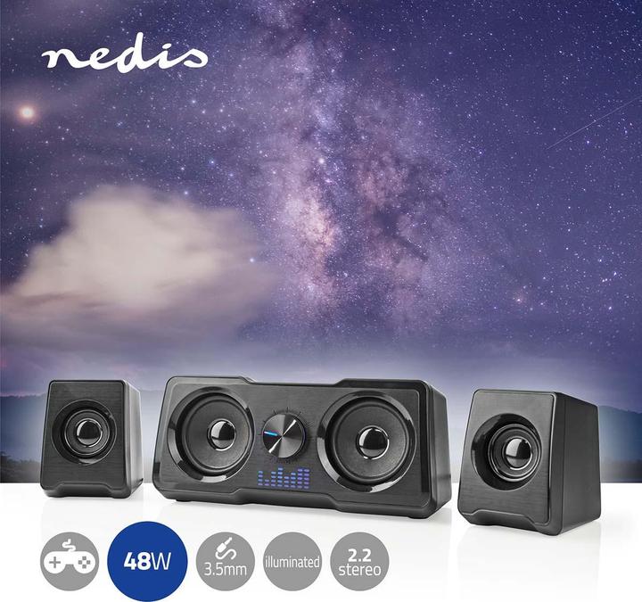 Produktbild Nedis Gaming-Lautsprecher | Lautsprecherkanäle: 2.2 | Stromversorgung über USB | 3.5 mm Stecker | 48