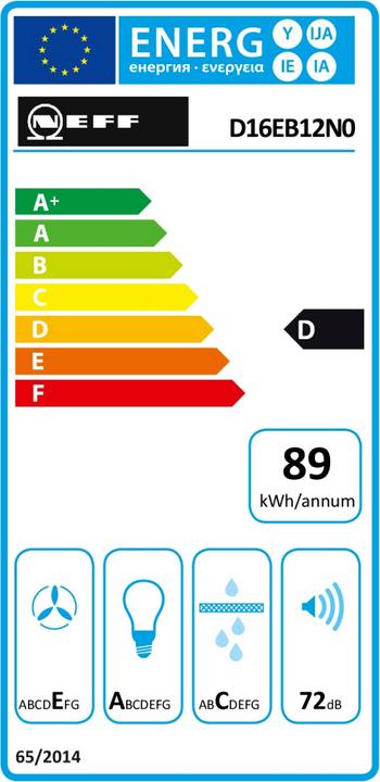 Label énergétique Neff D16EB12N0 acier inoxydable (Hotte à tiroir)