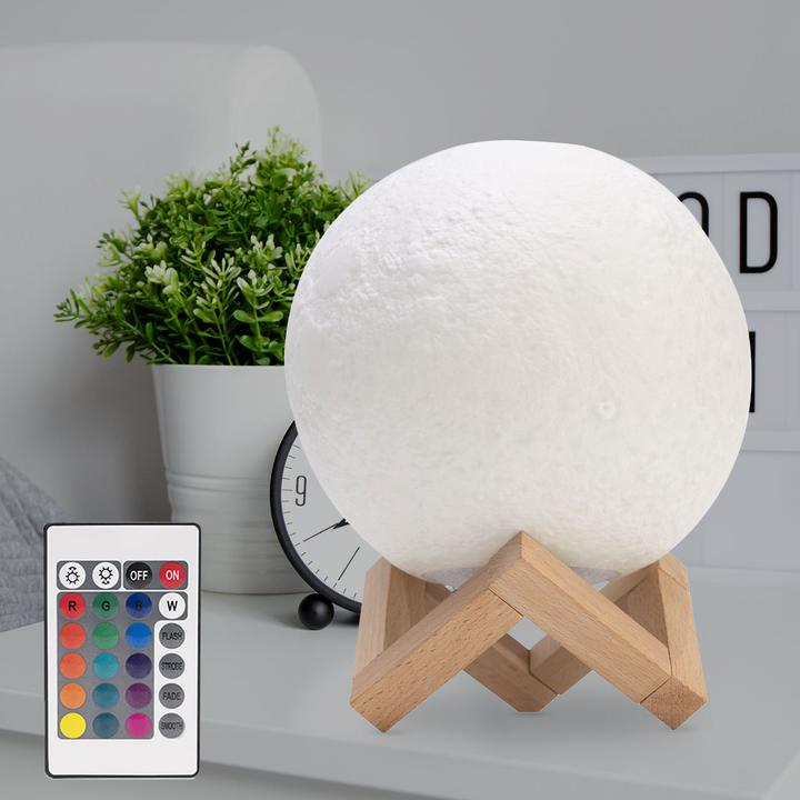 Produktbild Casativo 2er-Set 3D Mond Deko Lampe, Touch-& Fernbedienung, 16 Farben, Akku, Ø 15 cm