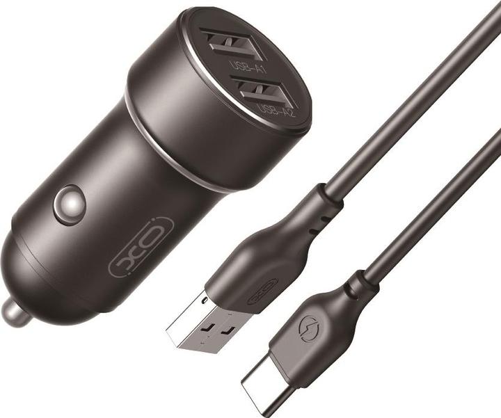 Actual product image xO car charger CC53 12W 2x USB black + USB - USB-C cable