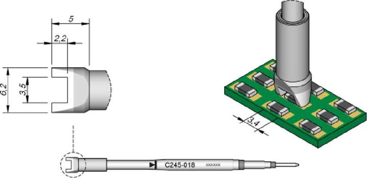 Actual product image JBC SMD desoldering tip series C245, C245018/3.5 mm, for chip components (Desoldering tip)