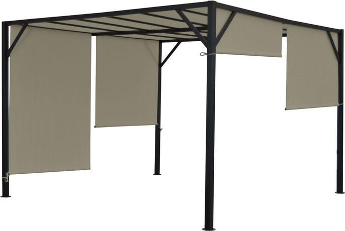 Produktbild Mendler Pergola Baia, Garten Pavillon Terrassenüberdachung, stabiles 6cm-Stahl-Gestell + Schiebedach taupe - (405 cm, 305 cm)