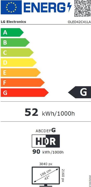 Energy Label LG OLED42C41LA OLED evo, 42", 106cm, UHD 4K, SMART (42", C4, OLED, 4K, 2024)