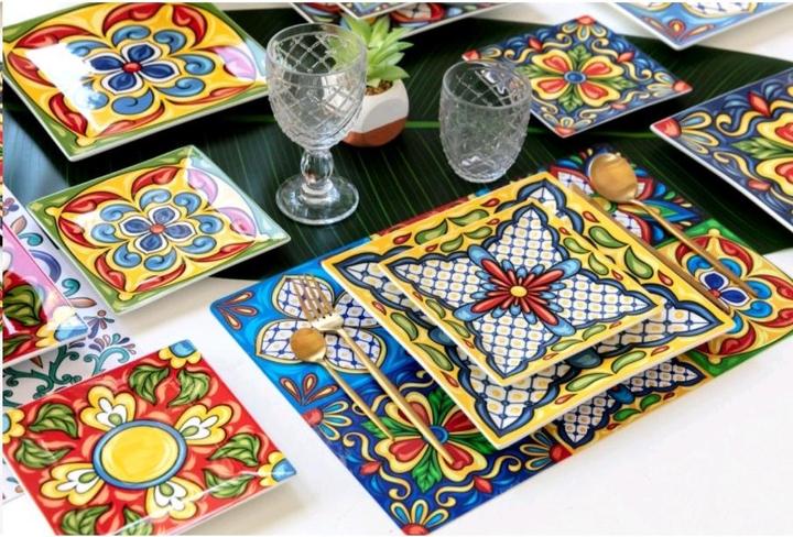 Actual product image Villa D'Este Home Tivoli Riviera Maya Tableware Set Porcelain and Stoneware 18pcs (6 Piece)