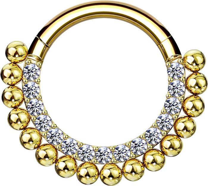 Star Piercing Micro Segmentring klappbar vergoldet front Kristalle silber und Kugeln (Chirurgenstahl 316L, ohne Messing)