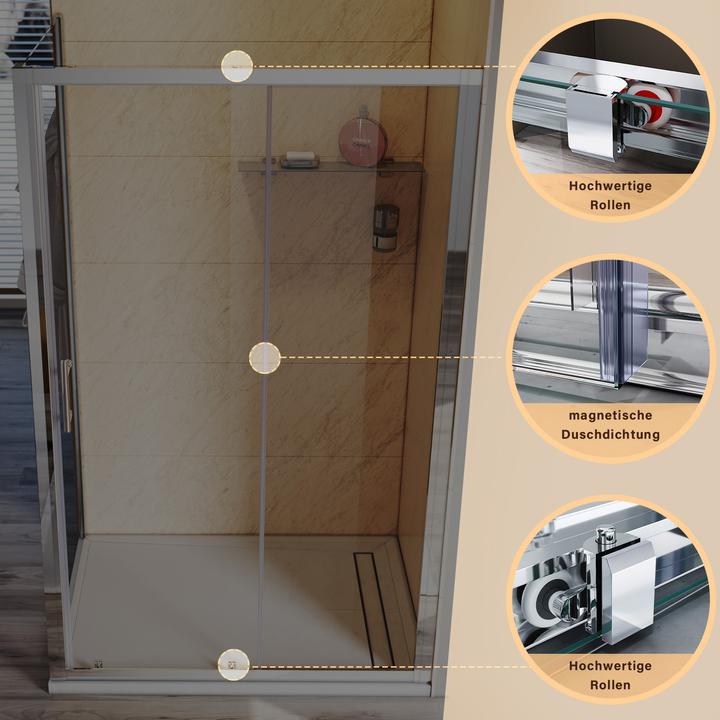Image du produit SONNI Cabine de douche 130 x 70 cm, porte coulissante, verre de sécurité ESG, cabine de douche, port (130 cm, 130 cm, 185 cm)