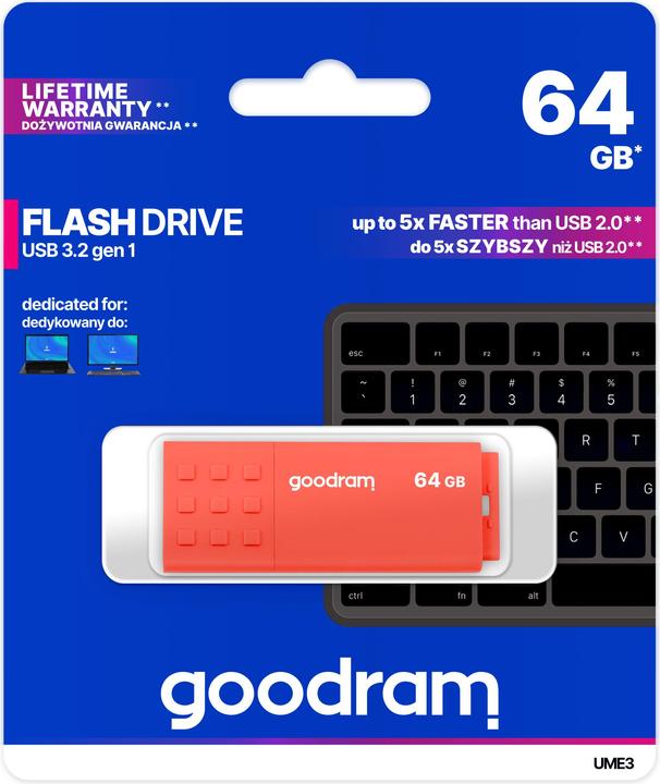 Image du produit Goodram UME3-0640O0R11 - 64 Go - USB type A - 3.2 Gen 1 (3.1 Gen 1) - 60 Mo/s - sans pont (64 Go, USB-A)