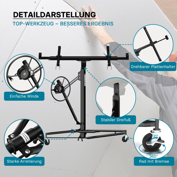 Actual product image Wiltec SET: XXL Drywall Lift & Sheetrock Lifter Panel Hoist 11FT + 6FT Extension max. 17Ft 150LBS