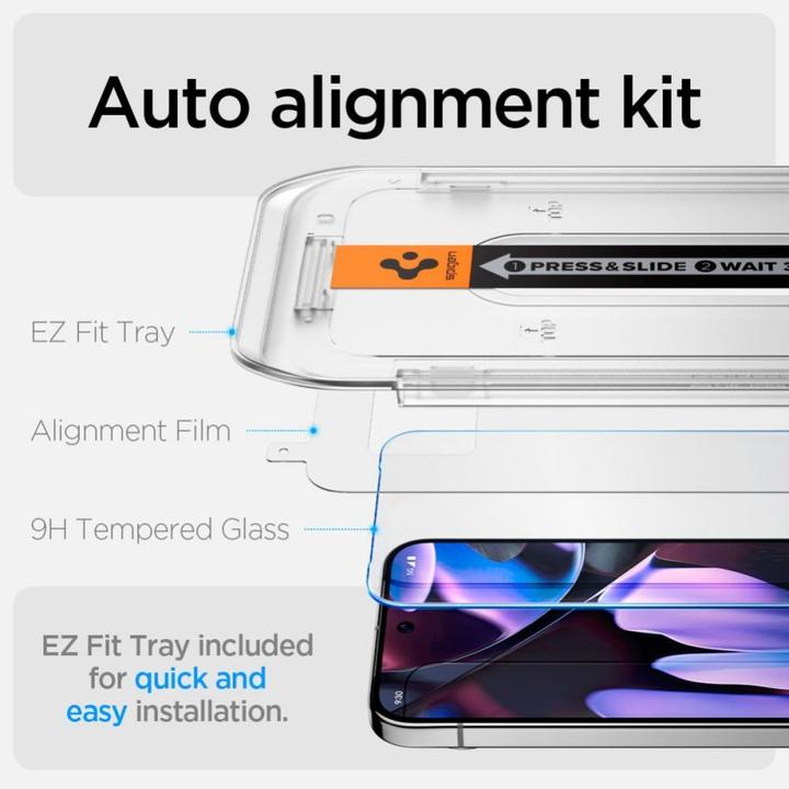 Immagine prodotto Spigen Proteggi schermo in vetro temperato EZ Fit Google Pixel 9 Pro XL 2-Pack (2 Pezzo/i, Google Pixel 9 Pro XL)