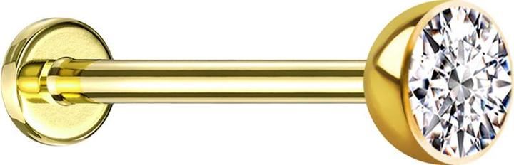 Star Piercing Micro Threadless Labret vergoldet Halbkugel mit Kristall silber (ohne Messing, Titan G23)
