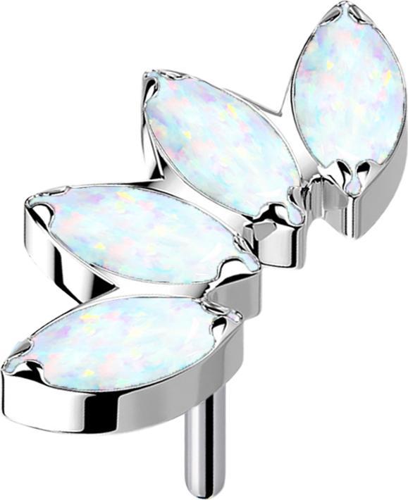 Star Piercing Threadless silber Fächer mit vier Opale weiss (ohne Messing, Titan G23)