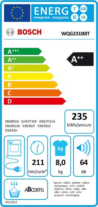 Energy Label Bosch Hausgeräte WQG23100IT (8 kg, Right)