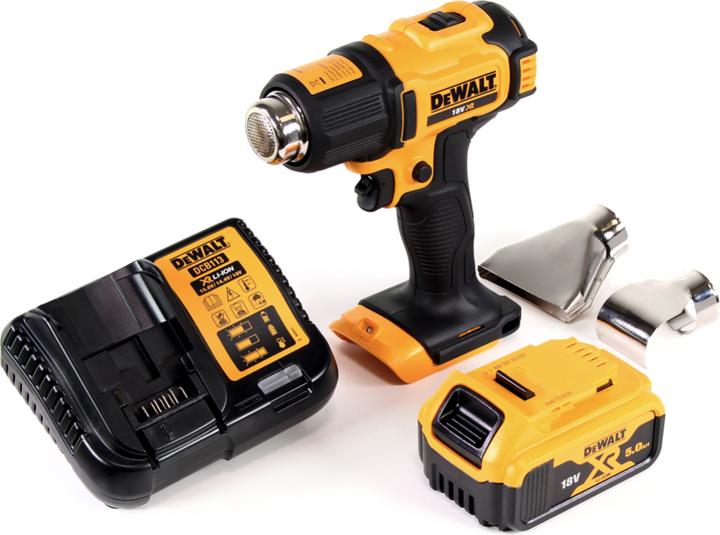 Produktbild DeWalt DCE 530 P1 Akku Heissluftpistole 18V 530°C + 1x Akku 5,0Ah + 1x Lader + Flächen- und