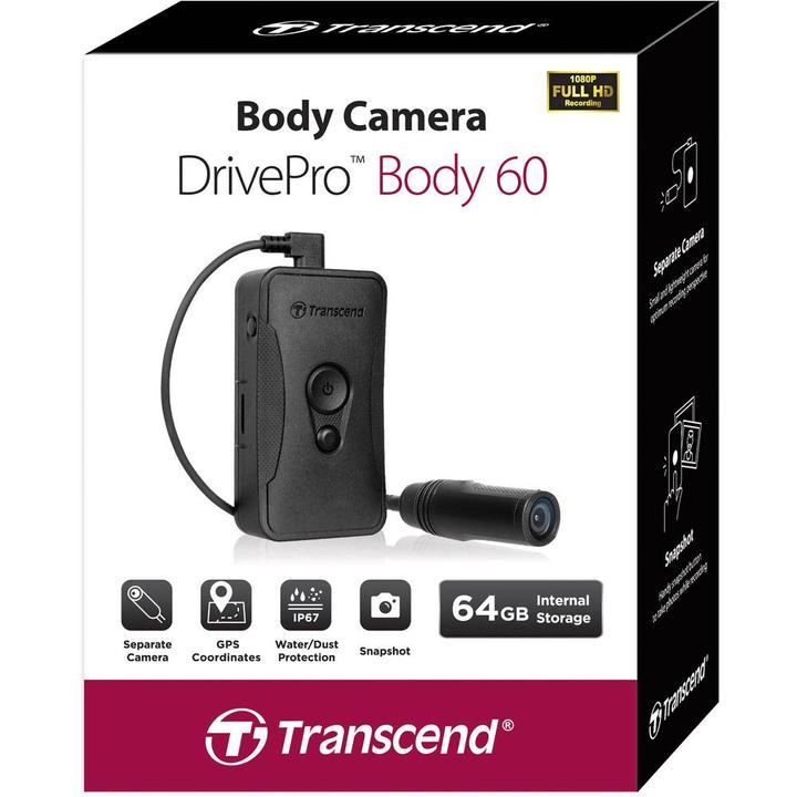 Image du produit Transcend DrivePro Body 60 (Bluetooth, WiFi, Écran intégré, Accéléromètre, Récepteur GPS, Full HD)