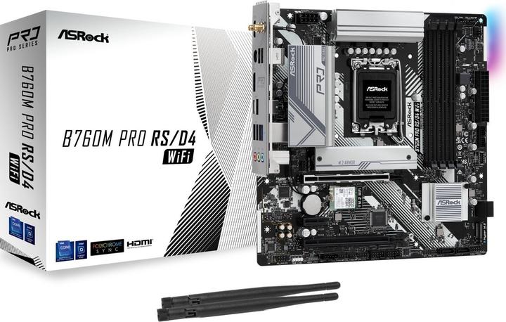Actual product image AsRock B760M Pro RS/D4 WiFi (LGA 1700, Intel ICH7, mATX)
