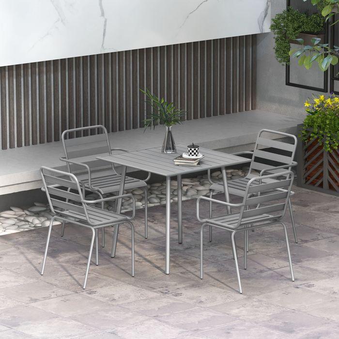 Immagine prodotto Swisshandel24 Set di mobili da giardino Tavolo da pranzo 4 sedie impilabili Acciaio grigio chiaro (80 cm)