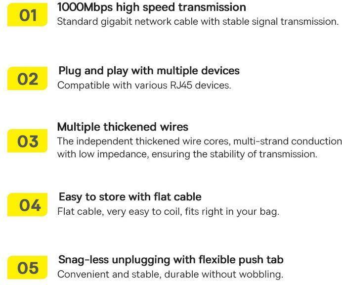 Immagine prodotto Baseus Alta velocità Sei tipi di cavo di rete RJ45 Gigabit (cavo piatto)15m Nero (UTP, CAT6, 15 m)