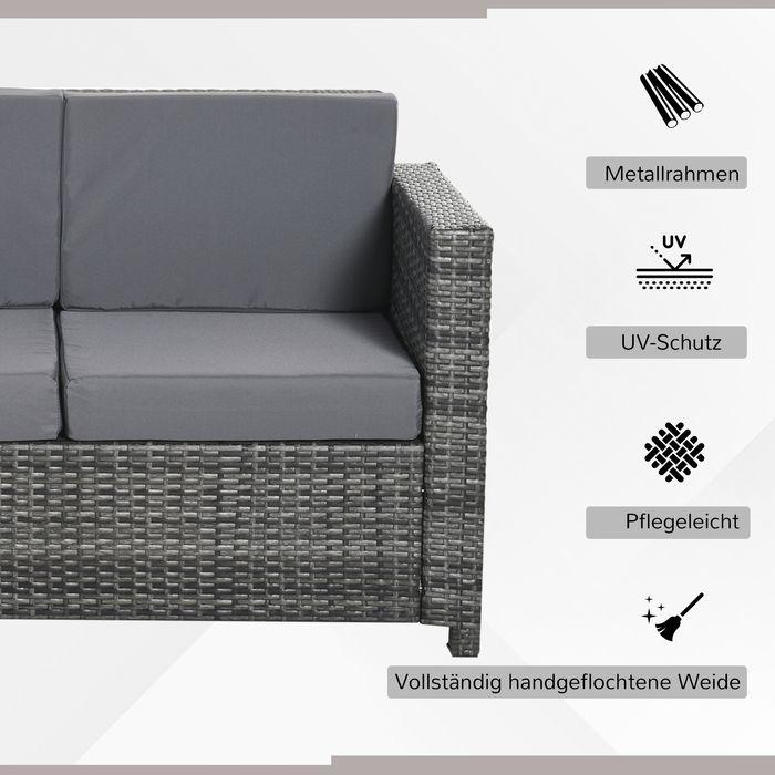 Image du produit Swisshandel24 Poly-Rattan Sofa mit Kissen 3-Sitzer Garten Loungesofa Metall Polyester Grau 185 x 70 x 80 cm