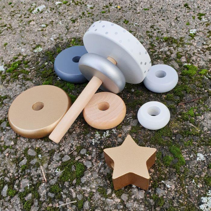 Produktbild Jabadabado Stapelturm Ring Baby W7157 grau, gold 11x19x10cm