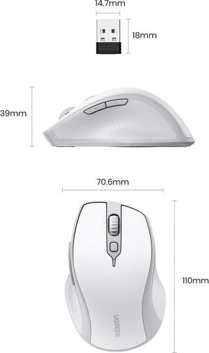 Produktbild Ugreen Wireless mouse MU101 2.4G (White) (Kabellos)