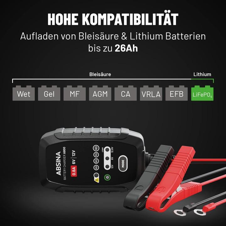 Produktbild Absina Batterieladegerät A800 (6V, 12V, 0.80 A)
