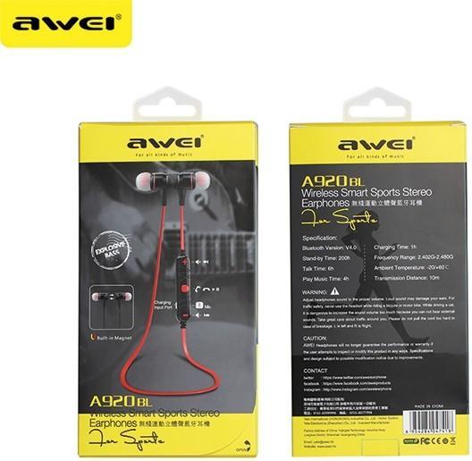 Image du produit Awei słuchawki sportowe Bluetooth A920BL czarny/black magnetyczne (ANC, 6 h, Filaire)