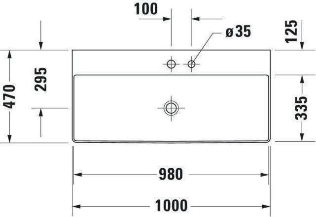 Immagine prodotto Duravit Lavabo DURASQUARE o ÜL m HLB 2 HL 1000x470mm bianco WG (470 mm, 1000 mm)