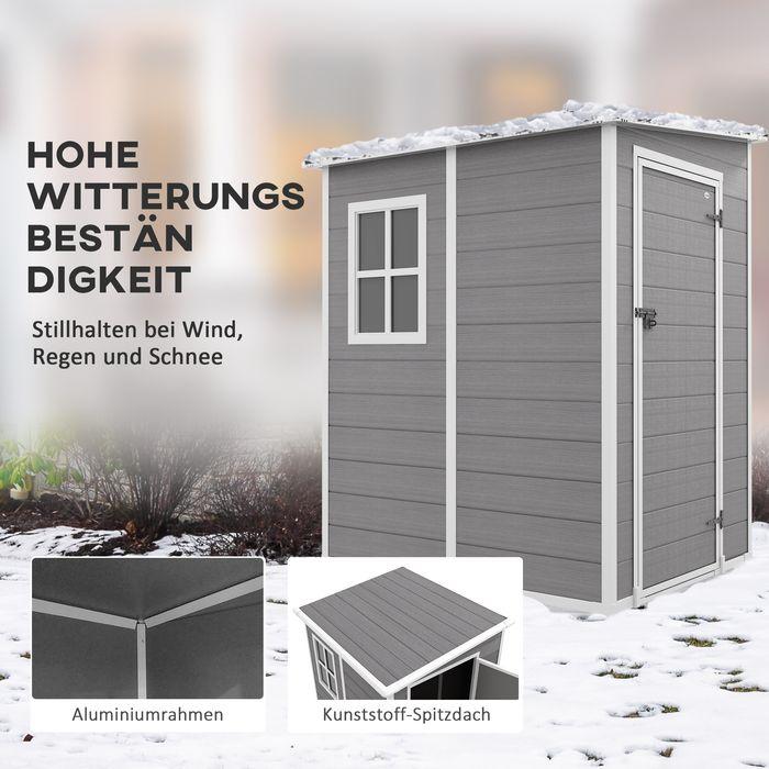 Image du produit Swisshandel24 Gerätehaus 1,54m³, Pultdach, 122x149x192/177 cm, Abschliessbar, Fenster, Alu, Grau
