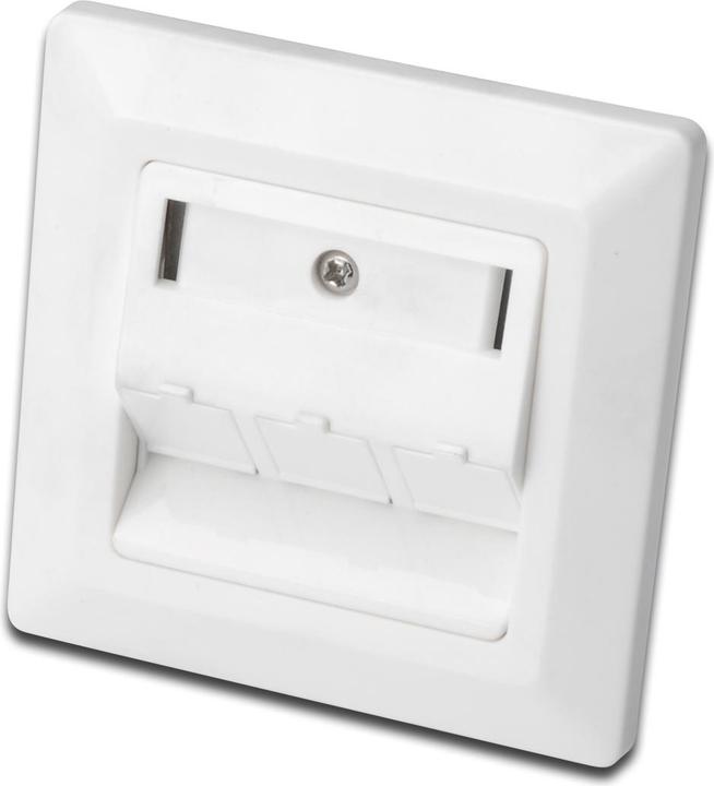 Produktbild Digitus Frontplatte für Keystone Jacks 3x RJ45 Staubschutz 80/80 + Zentralplatte reinweiss seperater Mass..