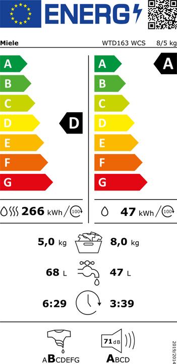 Energy Label Miele WTD163 WCS 8/5 kg