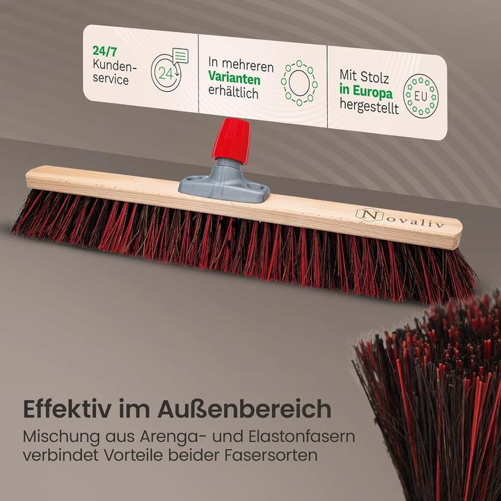 Actual product image Novaliv 2 x Besen mit Holzstiel 60 cm I Arenga-Elaston Kehrbesen Gartenbesen I Industriebesen Strassenbesen (2 pcs.)