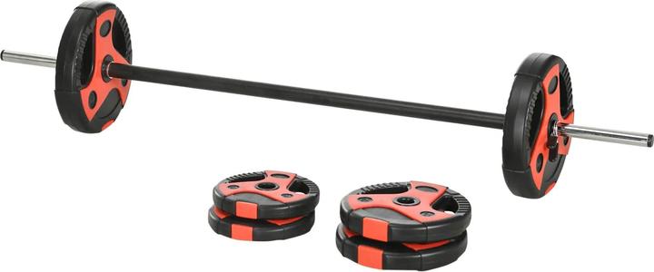 Produktbild Homcom Langhantel-Set 20 kg, inkl. 6 Hantelscheiben, rutschfeste Stange, schwarz+rot (2 x 5 kg)