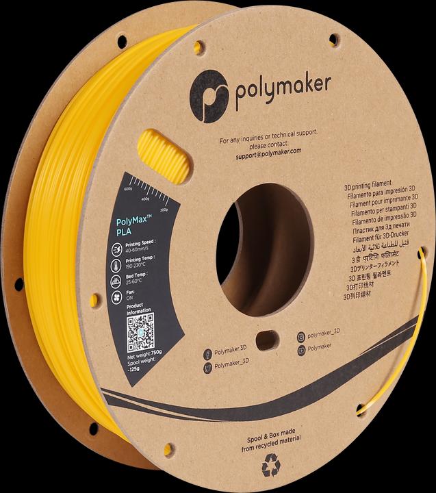 Image du produit Polymaker PA06007 Filament PolyMAX Tough Haute rigidité, haute résistance à la traction (PLA, 1.75 mm, 750 g, Jaune)