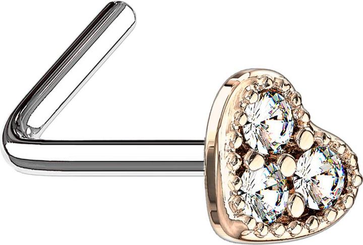 Produktbild Star Piercing Nasenstecker gewinkelt rosegold Herz Kristall silber (Chirurgenstahl 316L, Messing)