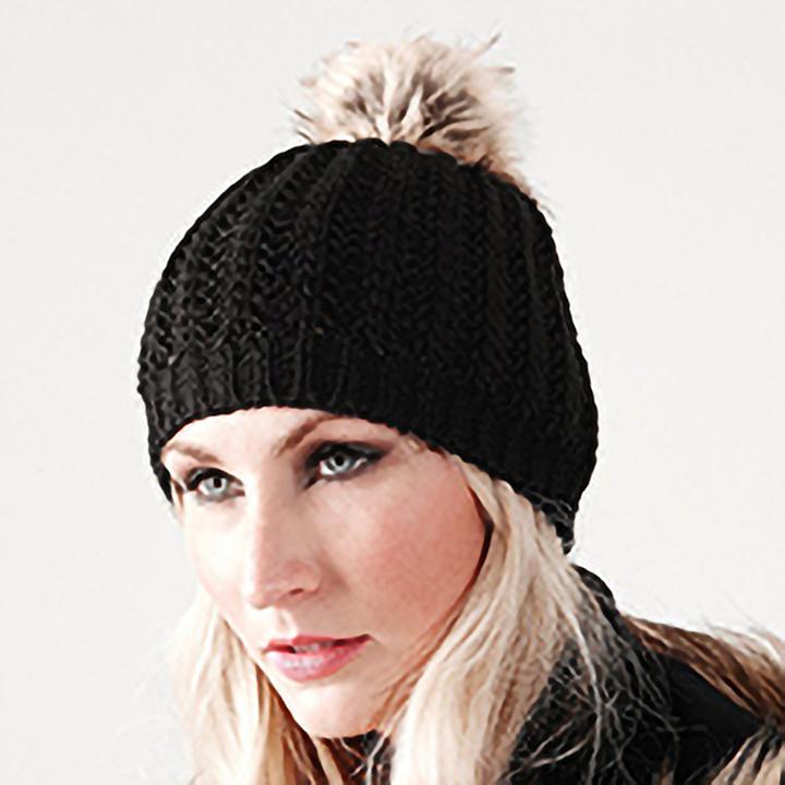 Image du produit Beechfield Bonnet de laine avec pompon en fausse fourrure (Taille unique)